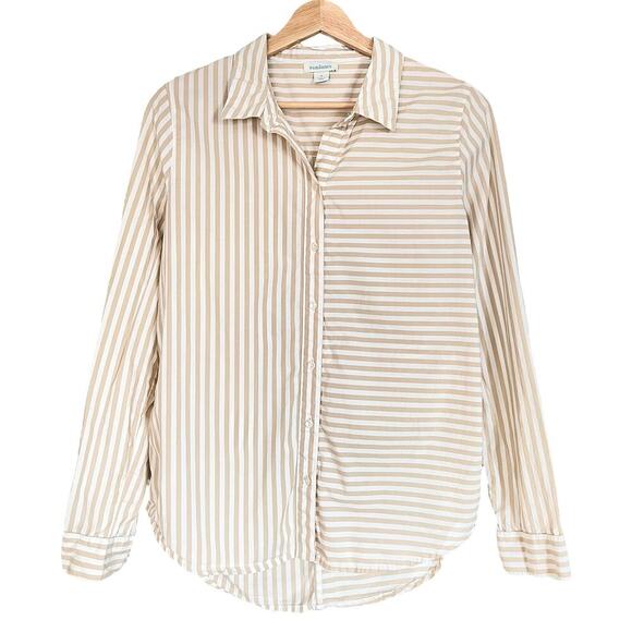 Sundance Golden Days Neutral Striped Cotton Long Sleeve Button Down Shirt Size S - Picture 2 of 6